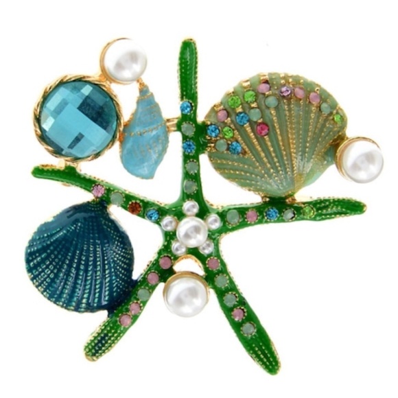 Green Blue Nautical Starfish Brooch: Coastal Chic for Every Occasion - Picture 1 of 1